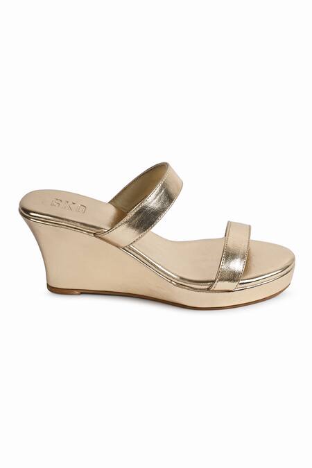 Sko_Gold Two Strap Wedges_Online_at_Aza_Fashions
