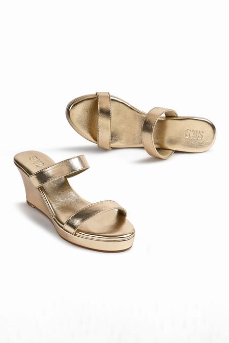 Shop_Sko_Gold Two Strap Wedges_Online_at_Aza_Fashions