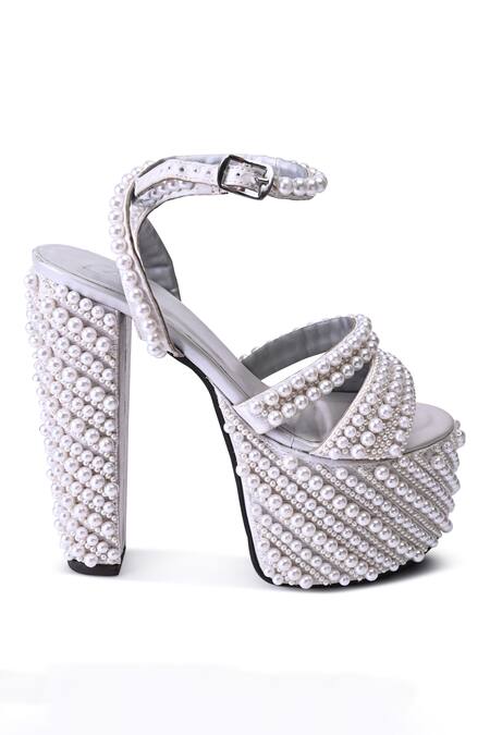 Buy_Sko_White Embellished Akoya Pearl Studded Heels_Online_at_Aza_Fashions