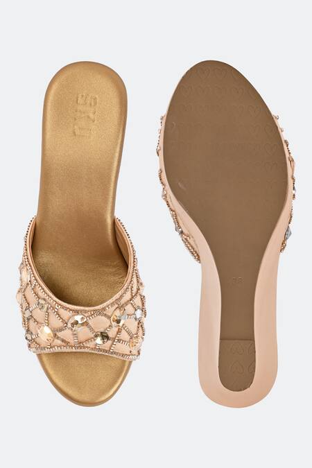 Sko_Beige Embroidered Beryl Wedges_Online_at_Aza_Fashions
