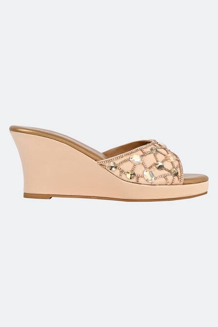 Buy_Sko_Beige Embroidered Beryl Wedges_Online_at_Aza_Fashions