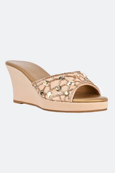 Sko_Beige Embroidered Beryl Wedges_at_Aza_Fashions