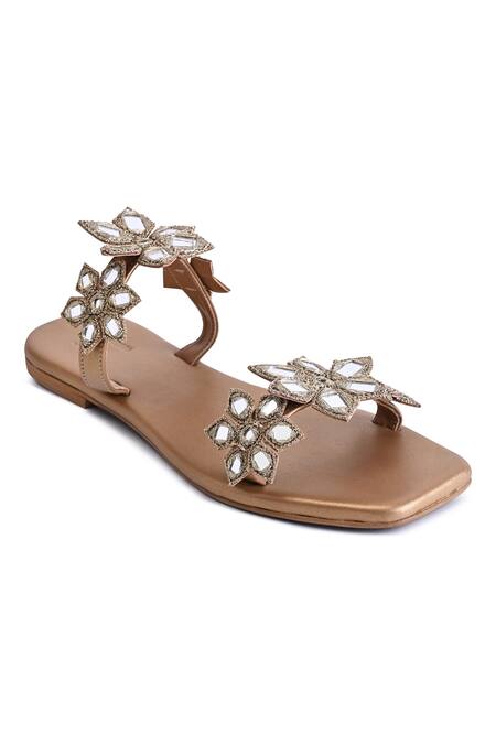 Buy_Sko_Gold Embroidered Floral Mirror Flats_Online_at_Aza_Fashions