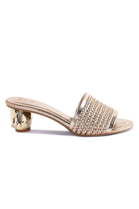 Sko_Gold Camila Braided Strap Mule Heels_Online_at_Aza_Fashions