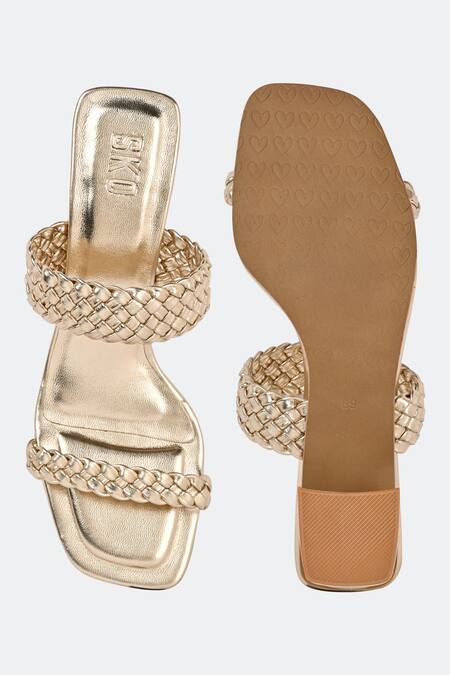 Sko_Gold Eva Braided Strap Heels_Online_at_Aza_Fashions
