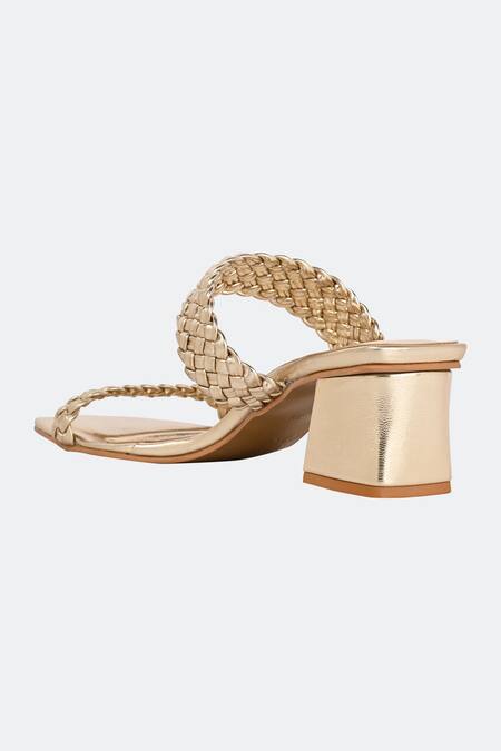 Sko_Gold Eva Braided Strap Heels_at_Aza_Fashions