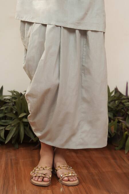 Buy OurDve Grey Cotton Mandarin Collar Plain Top And Draped Skirt Set Online at Aza Fashions Buy_OurDve_Grey Cotton Mandarin Collar Plain Top And Draped Skirt Set _Online_at_Aza_Fashions