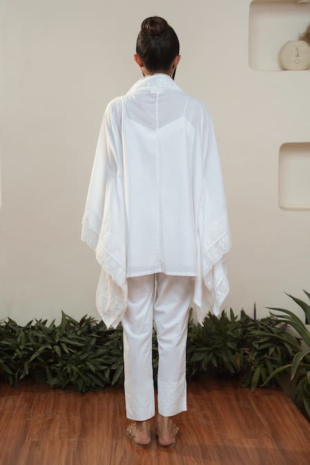 Ourdve Lace Embroidered Asymmetric Cape Pant Set 