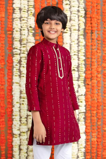 Free Sparrow_Maroon Silk, Cotton Sequins, Mirrors Abhla Embroidered Kurta With Pyjama_Online_at_Aza_Fashions