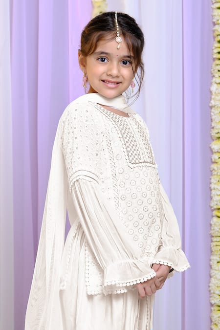 Buy_Free Sparrow_White Georgette, Net, Cotton Sequins, Embroidery Thread Kurta And Dhoti Pant Set _Online_at_Aza_Fashions