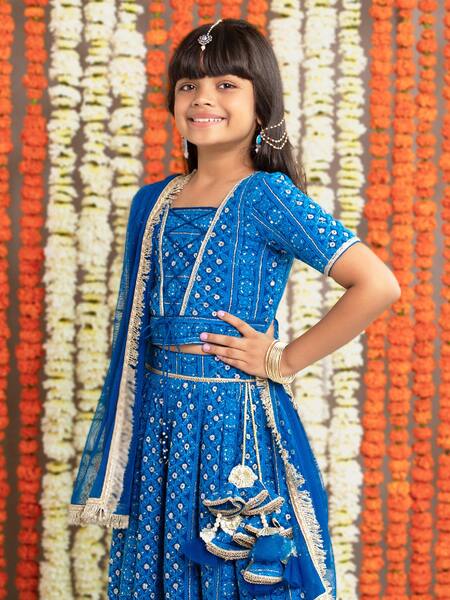 Buy_Free Sparrow_Blue Georgette And Net Embroidery Sequin Thread And Lehenga & Top Set_Online_at_Aza_Fashions