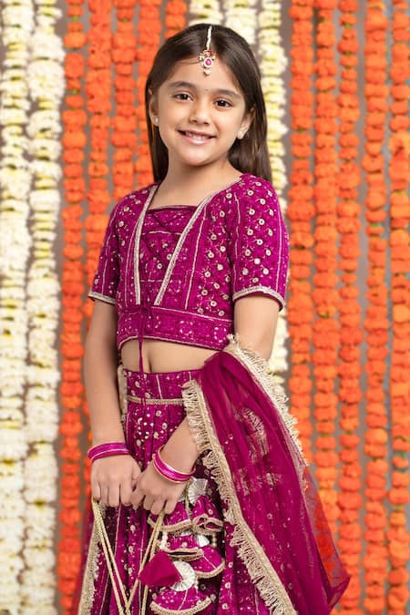Shop_Free Sparrow_Purple Georgette And Net Embroidery Sequin Lehenga Set_Online_at_Aza_Fashions