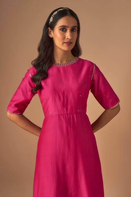 Buy_Cupid Cotton_Pink Silk, Cotton Sequins, Zari Gulshan Zardosi Embroidered Kurta With Sharara _Online_at_Aza_Fashions