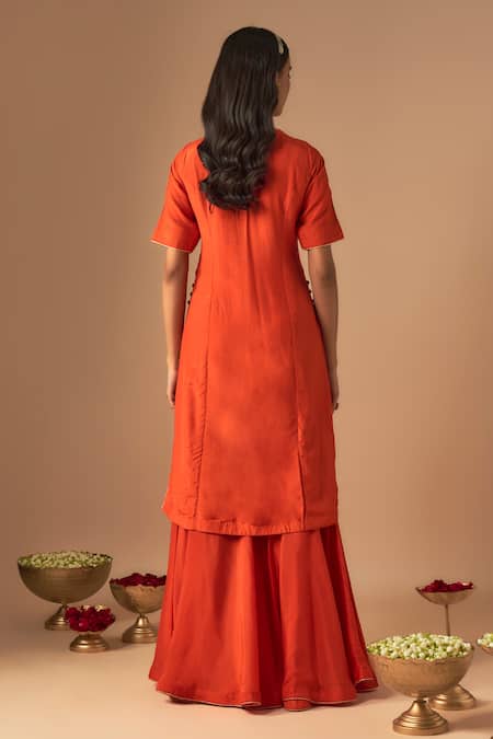Shop Cupid Cotton Orange Organza, Cotton Zari, Lace, Sukoon Zardosi Kurta With Gharara at Aza Fashions Shop_Cupid Cotton_Orange Organza, Cotton Zari, Lace, Sukoon Zardosi Kurta With Gharara _at_Aza_Fashions