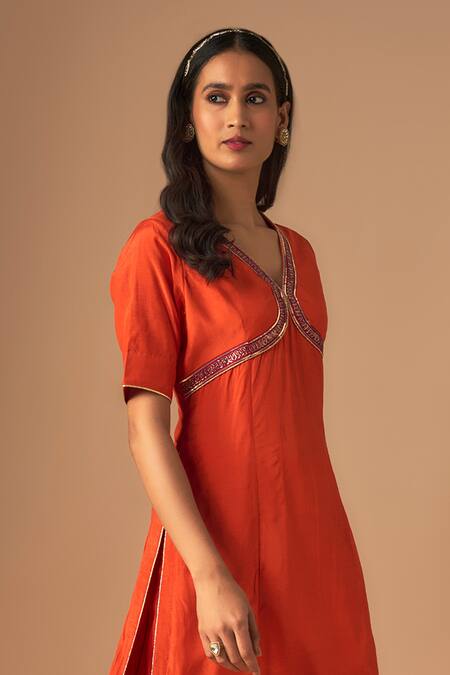 Buy Cupid Cotton Orange Organza, Cotton Zari, Lace, Sukoon Zardosi Kurta With Gharara Online at Aza Fashions Buy_Cupid Cotton_Orange Organza, Cotton Zari, Lace, Sukoon Zardosi Kurta With Gharara _Online_at_Aza_Fashions