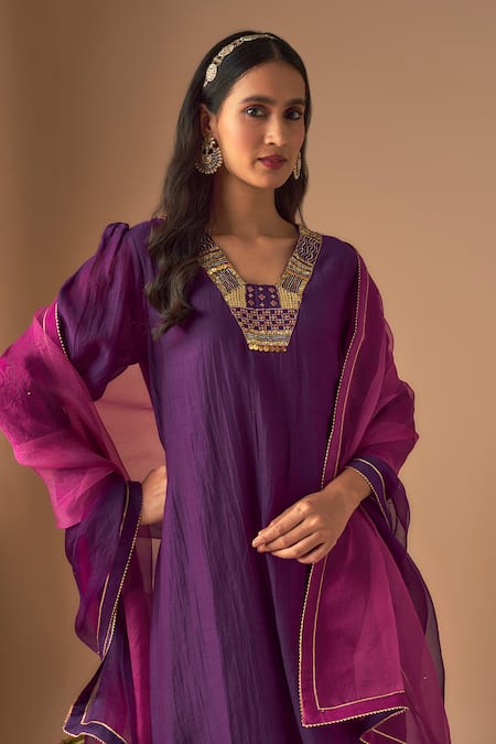 Cupid Cotton Purple Chanderi Silk, Organza Sequins, Lace, Ibdita Resham Kurta And Pant Set Online at Aza Fashions Cupid Cotton_Purple Chanderi Silk, Organza Sequins, Lace, Ibdita Resham Kurta And Pant Set _Online_at_Aza_Fashions
