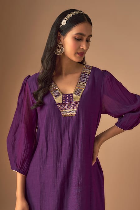 Buy Cupid Cotton Purple Organza, Chanderi Silk Sequins, Embroidery Ibdita Resham Kurta With Pant Online at Aza Fashions Buy_Cupid Cotton_Purple Organza, Chanderi Silk Sequins, Embroidery Ibdita Resham Kurta With Pant _Online_at_Aza_Fashions