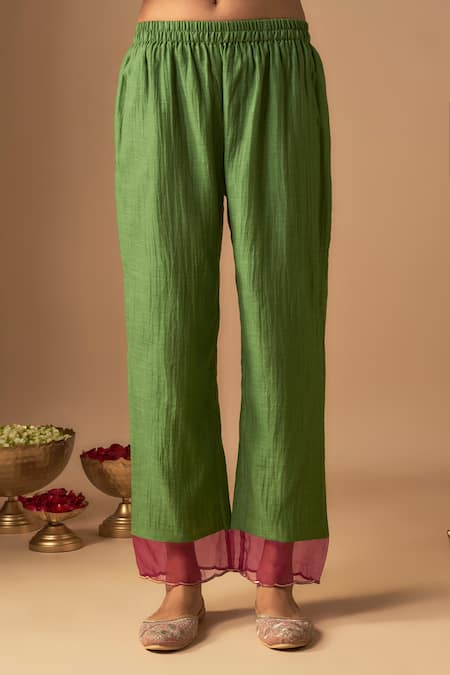 Buy Cupid Cotton Green Organza, Chanderi Silk Sequins, Gul Resham A-line Kurta And Pant Set Online at Aza Fashions Buy_Cupid Cotton_Green Organza, Chanderi Silk Sequins, Gul Resham A-line Kurta And Pant Set _Online_at_Aza_Fashions