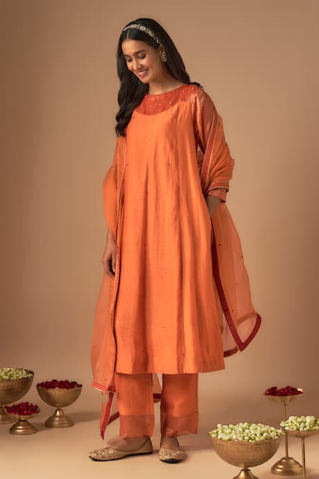 Cupid Cotton Raha Resham Embroidered Kurta & Pant Set 