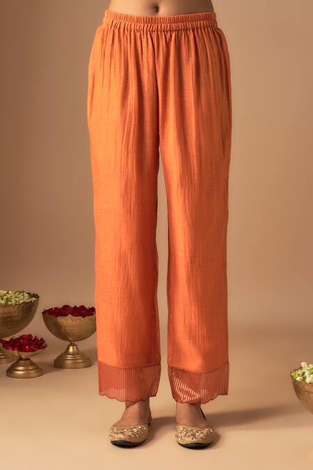 Cupid Cotton Orange Chanderi Silk, Organza Lace, Raha Resham Embroidered Kurta And Pant Set at Aza Fashions Cupid Cotton_Orange Chanderi Silk, Organza Lace, Raha Resham Embroidered Kurta And Pant Set _at_Aza_Fashions