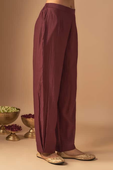 Cupid Cotton Maroon Chanderi Silk Pearls, Afrin Resham Embroidered Short Tunic With Pant Online at Aza Fashions Cupid Cotton_Maroon Chanderi Silk Pearls, Afrin Resham Embroidered Short Tunic With Pant _Online_at_Aza_Fashions