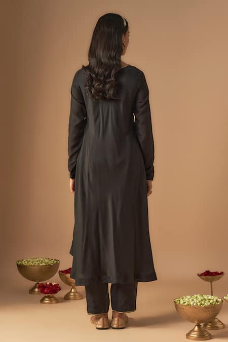 Shop_Cupid Cotton_Black Organza, Cotton, Silk Sequins, Shabnam Jaal A-line Kurta And Pant Set _at_Aza_Fashions