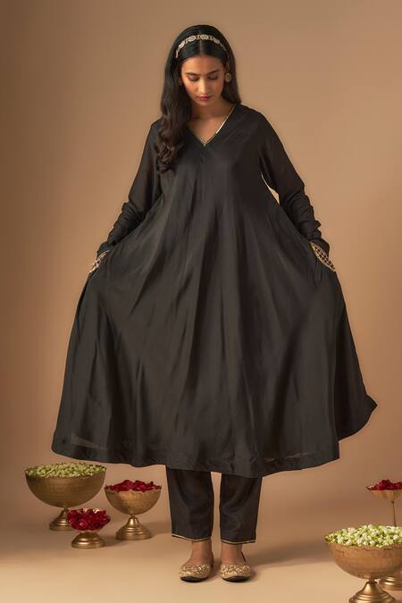 Cupid Cotton_Black Organza, Cotton, Silk Sequins, Shabnam Jaal A-line Kurta With Pant _Online_at_Aza_Fashions