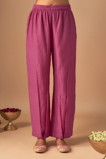 Buy_Cupid Cotton_Pink Chanderi Silk Pearls, Sequins Collared Shaheen Gathered Tunic With Pant _Online_at_Aza_Fashions