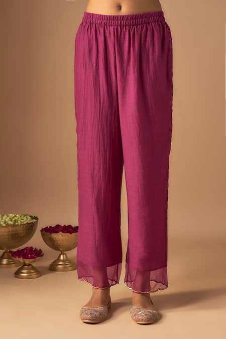 Shop_Cupid Cotton_Magenta Tissue, Chanderi Embroidery, Sequins Nadiya Floral Kurta With Pant _Online_at_Aza_Fashions