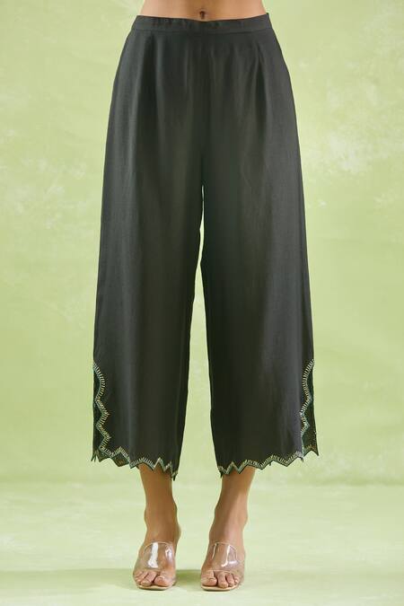 Shop Kanika Sharma Black V-neck Floral Embroidered Kaftan And Palazzo Set Online at Aza Fashions Shop_Kanika Sharma_Black V-neck Floral Embroidered Kaftan And Palazzo Set _Online_at_Aza_Fashions