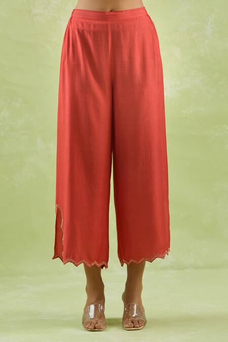 Shop_Kanika Sharma_Red Modal Beads, Stones, Embroidery V-neck Floral Kaftan With Palazzo _Online_at_Aza_Fashions