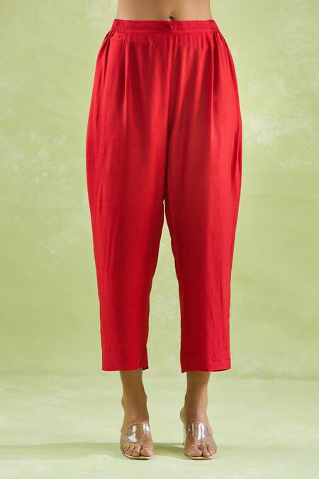 Buy_Kanika Sharma_Red Chanderi Silk, Modal Embroidery, Beads, Stones Floral Kurta And Pant Set For Kids_Online_at_Aza_Fashions