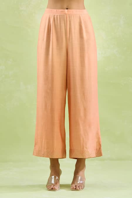 Kanika Sharma_Peach Chanderi Silk, Modal Embroidery, Gota Patti Kurta Set For Kids_at_Aza_Fashions