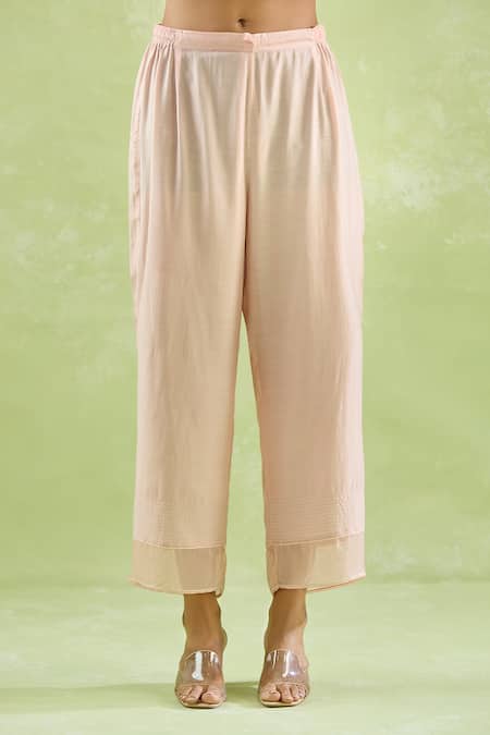 Kanika Sharma_Peach Chanderi Silk, Modal, Kota Doria Pearls, Beads, Embroidery Kurta Set For Kids_at_Aza_Fashions