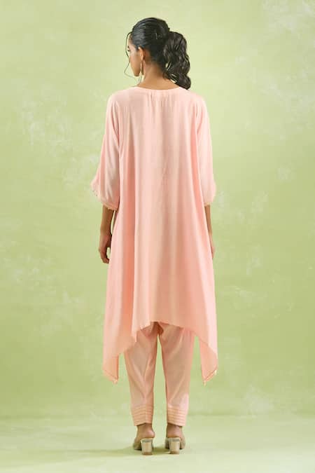 Kanika Sharma Thread Embroidered Peach Kurta Set For Kids