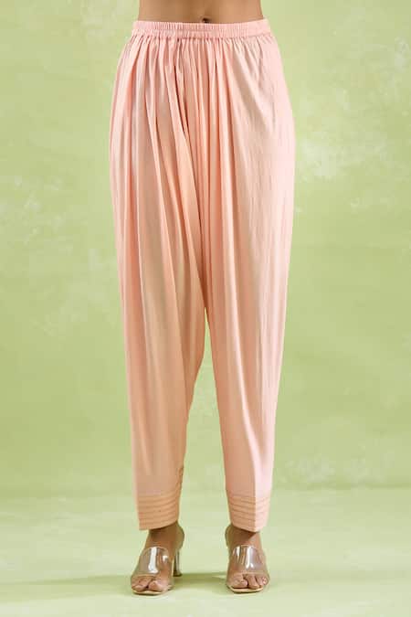 Kanika Sharma_Peach Modal Beads, Crystals, Embroidery Thread Kurta Set For Kids_at_Aza_Fashions