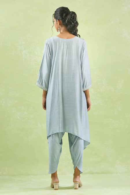 Kanika Sharma Asymmetric Hem Embroidered Kurta & Pant Set For Kids