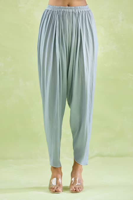 Buy_Kanika Sharma_Gray Modal Beads, Crystals Asymmetric Hem Embroidered Kurta And Pant Set For Kids_Online_at_Aza_Fashions