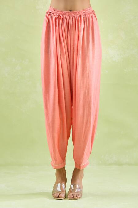 Buy_Kanika Sharma_Coral Modal Embroidery Scallop Kurta Set _Online_at_Aza_Fashions