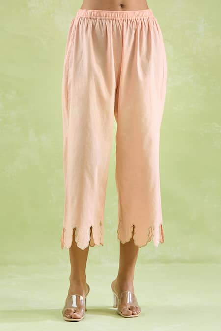 Buy_Kanika Sharma_Peach Modal Embroidery Scallop Kurta Set For Kids_Online_at_Aza_Fashions