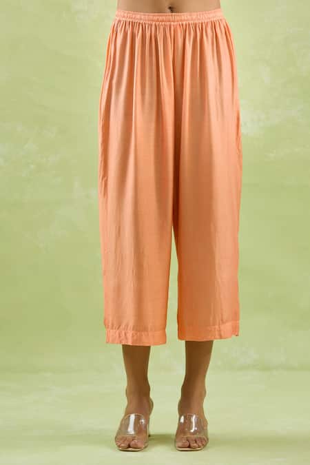 Shop_Kanika Sharma_Peach Chanderi Silk, Modal Embroidery Thread Kurta Set _Online_at_Aza_Fashions