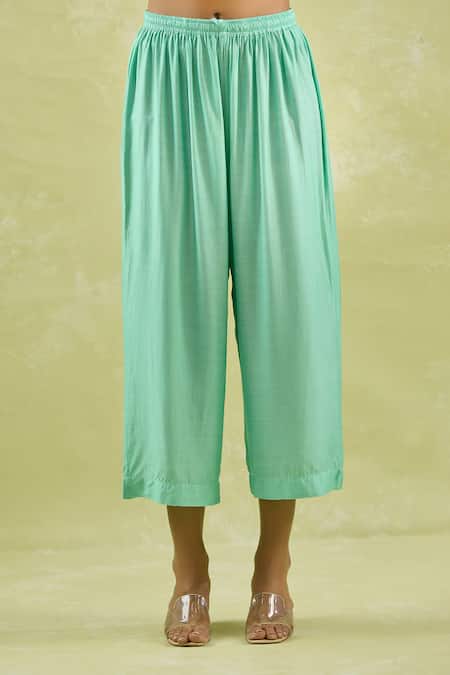 Buy_Kanika Sharma_Aqua Chanderi Silk, Modal Embroidery Kurta Set For Kids_Online_at_Aza_Fashions