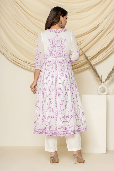 Pheeta Floral Thread Embroidered Anarkali & Pant Set 