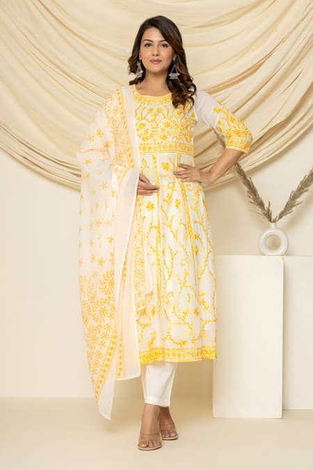 Pheeta Floral Aari Embroidered Kalidar Anarkali & Pant Set 