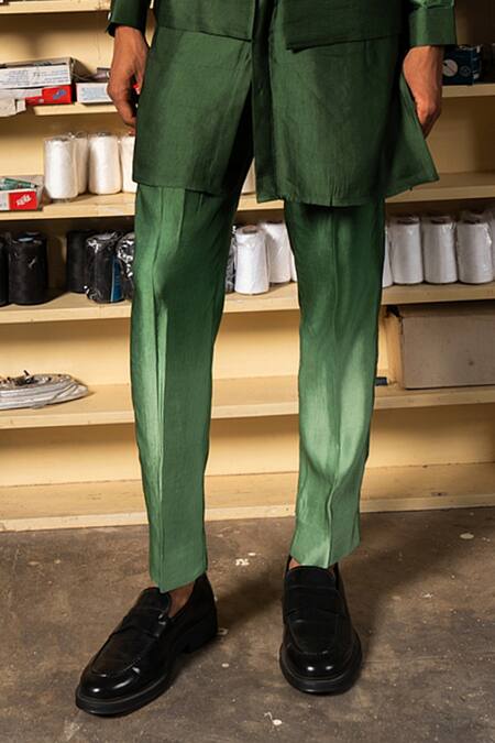 Buy_Project Bandi_Green Linen, Satin Beads, Crystals, Stones Ombre Embroidered Bundi And Kurta Set_Online_at_Aza_Fashions