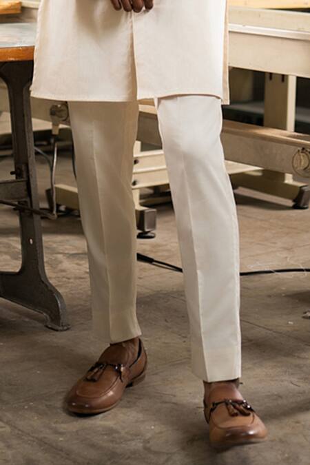 Project Bandi_White Bundi Linen Satin Printed Kantha Nehru Jacket And Kurta Set _Online_at_Aza_Fashions