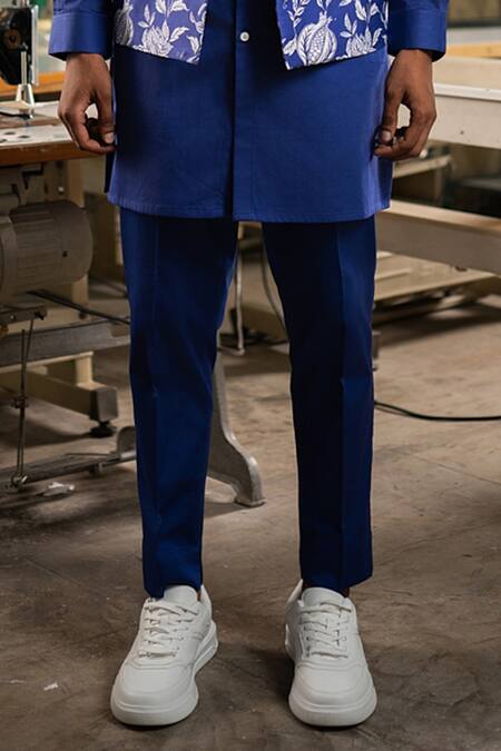 Project Bandi_Blue Cotton Satin Printed Anar Nehru Jacket And Kurta Set_Online_at_Aza_Fashions