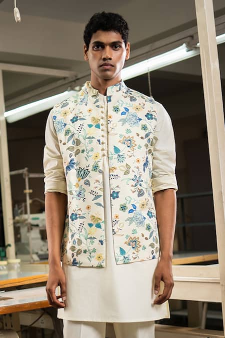 Project Bandi Floral Print Nehru Jacket Kurta Set 