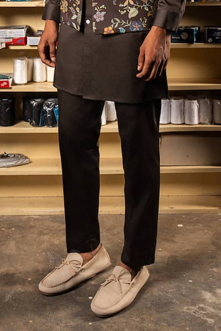 Buy_Project Bandi_Brown Cotton Satin Printed Floral Veil Nehru Jacket Set _Online_at_Aza_Fashions