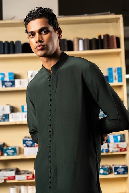 Shop Project Bandi Green Kurta Viscose Natural Crape Solid Sheher With Pyjama Online at Aza Fashions Shop_Project Bandi_Green Kurta Viscose Natural Crape Solid Sheher With Pyjama_Online_at_Aza_Fashions